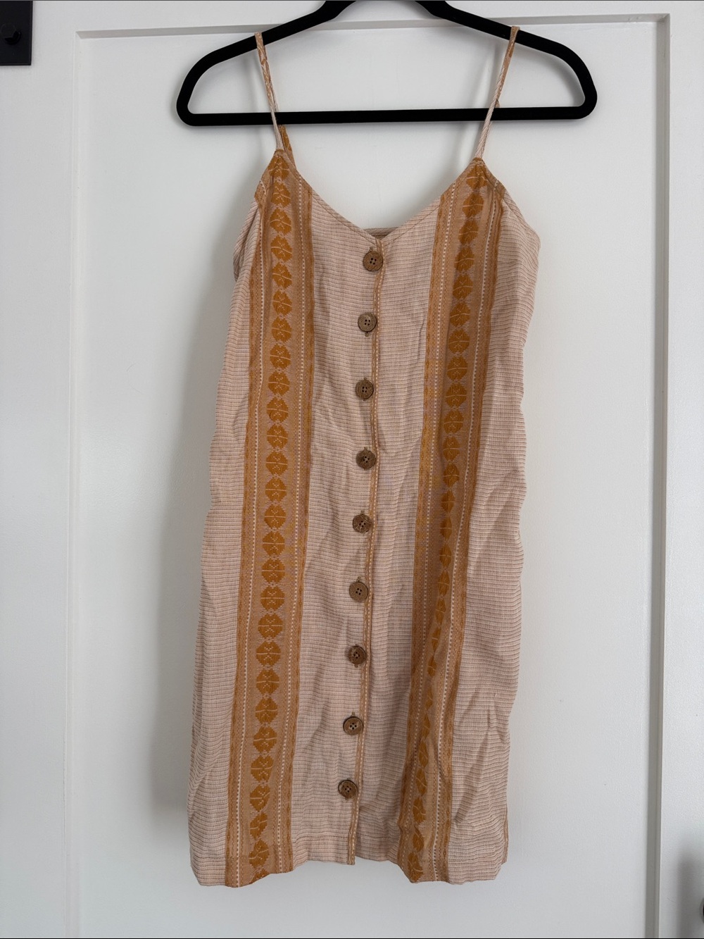 Rip Curl Beige and Mustard Button-Front Strappy Sundress